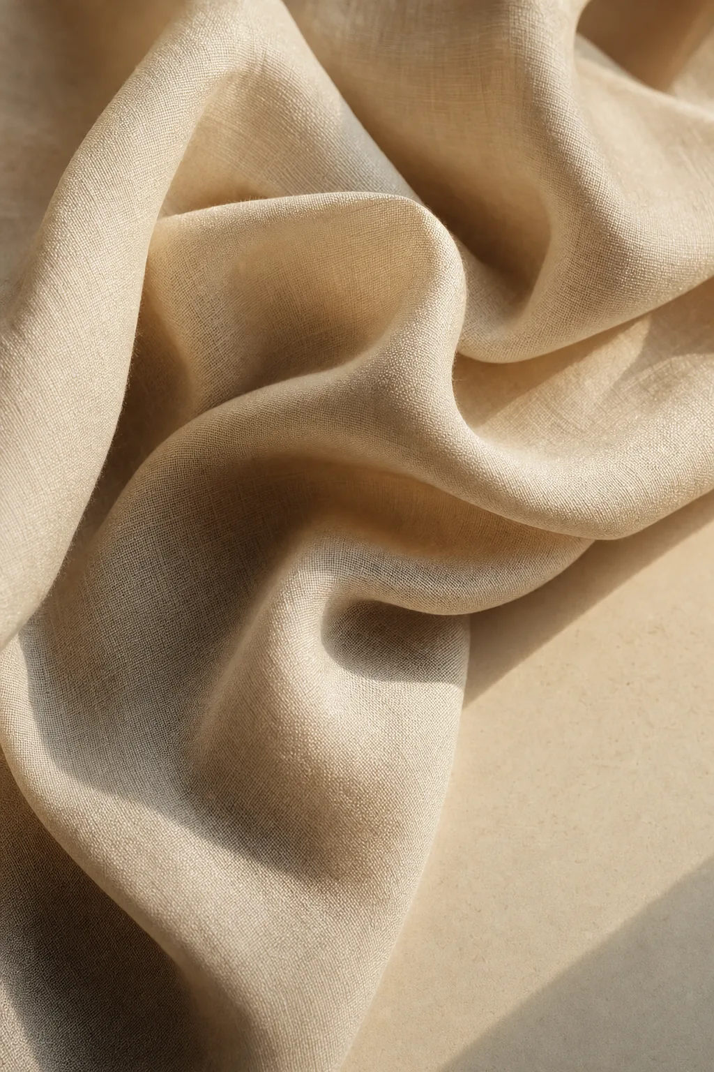 Close-up of linen and Tencel blend fabric showing soft silken drape.