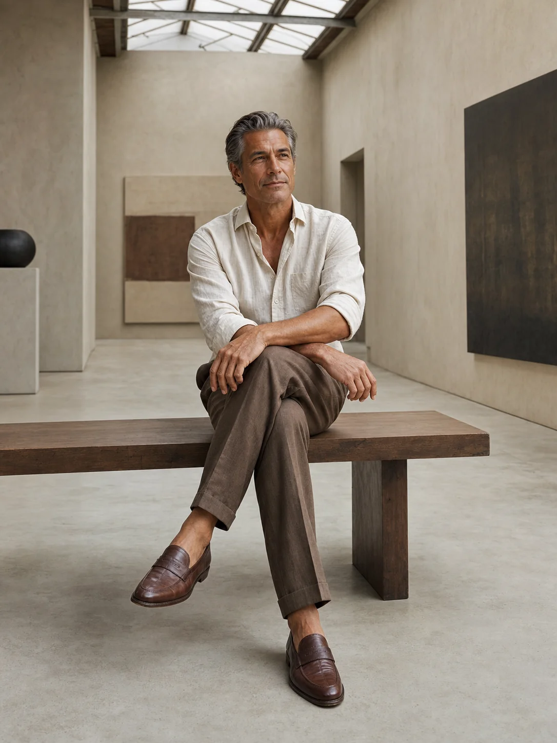 Consulate — Men's Tailored linen set: Ivory shirt, Coffee trouser, rolled cuffs
