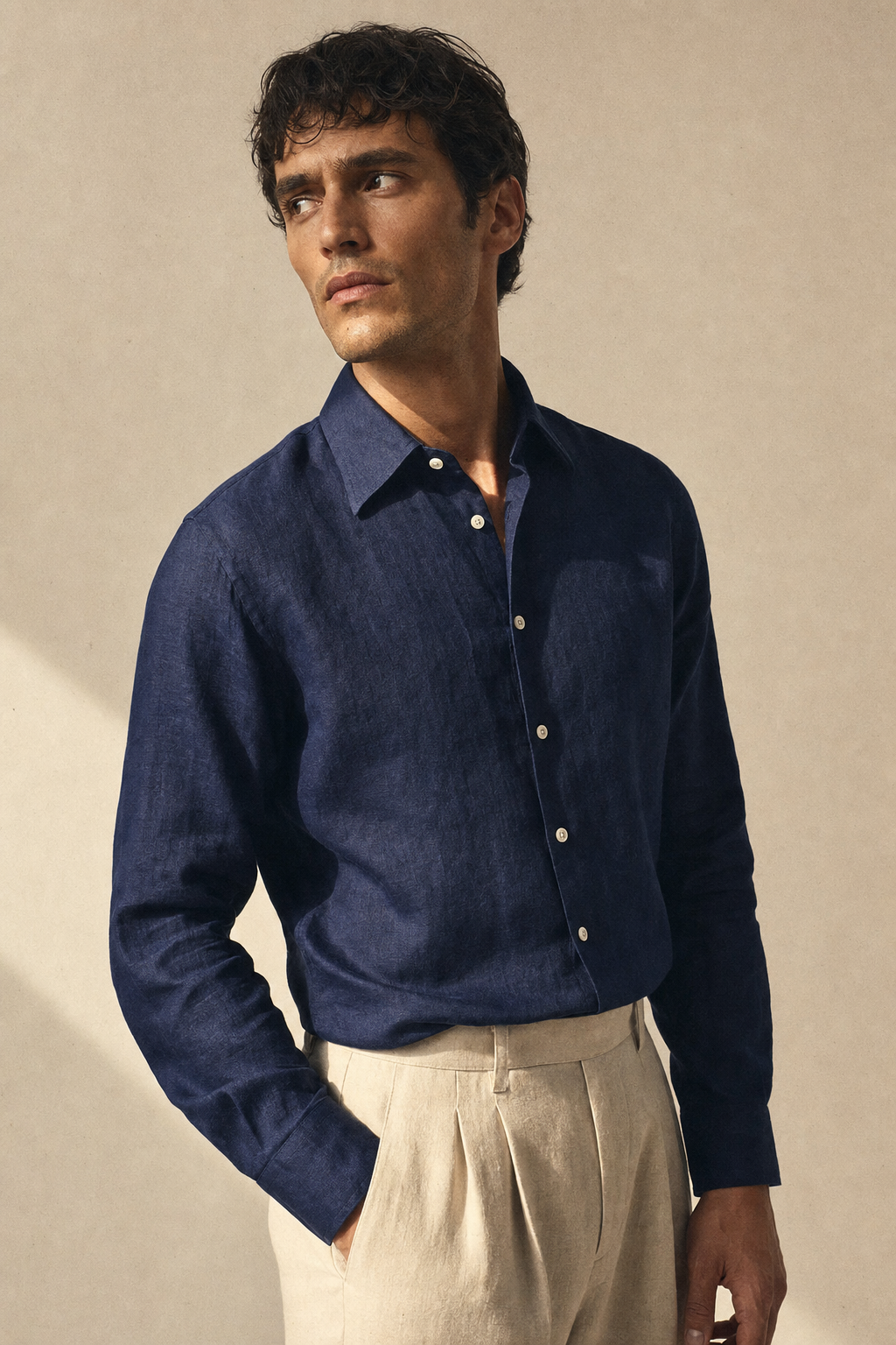 The Tailored Linen Shirt in Deep Navy